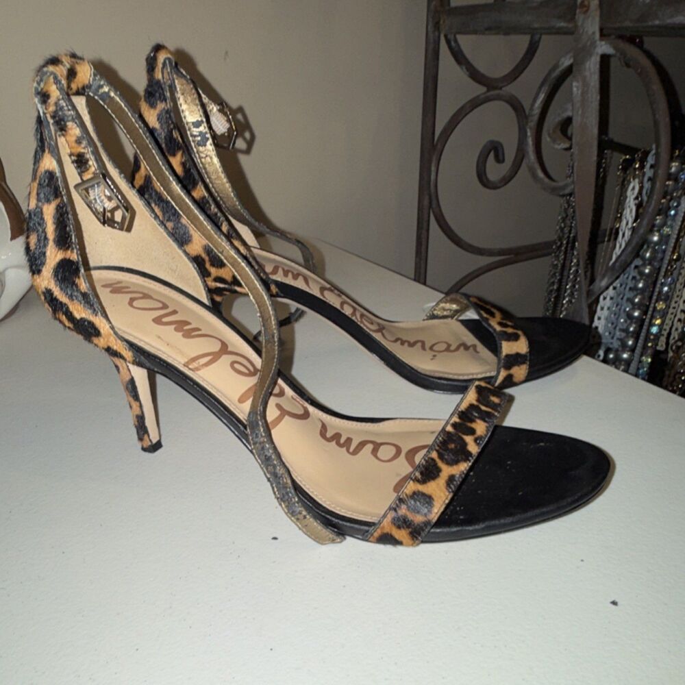 Sam Edelman Women's Animal Print Ankle Strap Stiletto Open Toe Strappy Heel